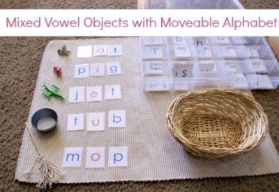 Montessori Pink Series: Mixed Vowel Objects with Moveable Alphabet