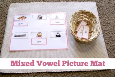Montessori Pink Series: Mixed Vowel Picture Mat