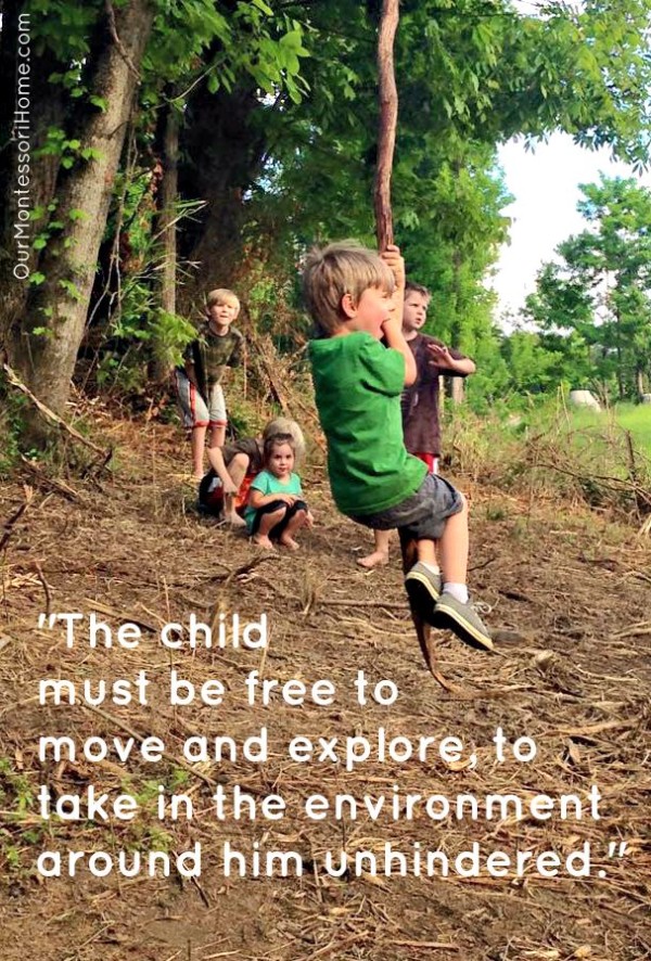 "The child must be free to move and explore, to take in the environment around him unhindered. "